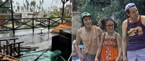 Hóspede mostrou destruição no Hotel Emporio, em Acapulco, após passagem do furação Otis; local ficou conhecido pelos episódios de 'Chaves' — Foto: Reprodução/Instagram/rayceja e Divulgação.