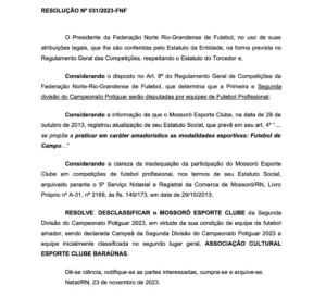 Resolução, Mossoró, Baraúnas, FNF - Foto: Reprodução