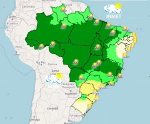 Mapa da previsão do tempo para 31 de dezembro. Foto: Reprodução/Inmet

