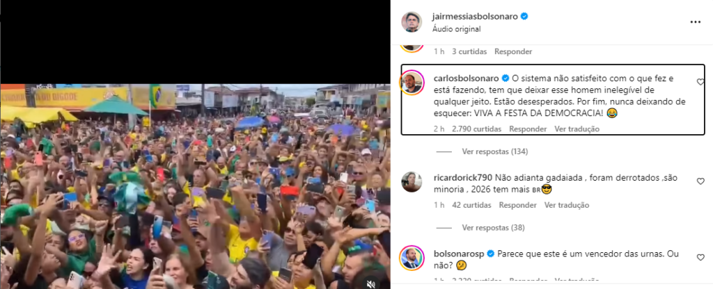 Filhos de Bolsonaro comentam encontro do pai em Parnamirim. Foto: Reprodução.