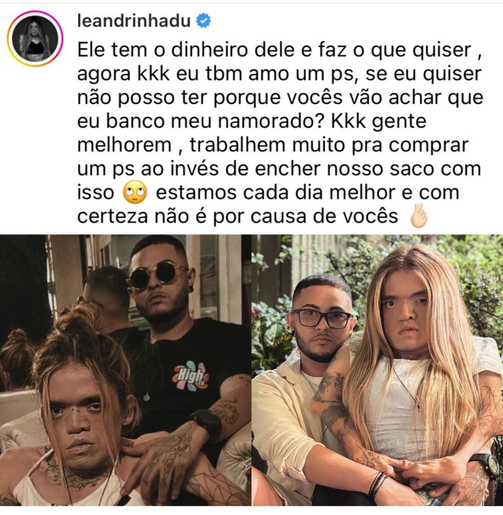 Leandrinha Du Art rebate críticas por bancar namorado trans — Foto: Instagram